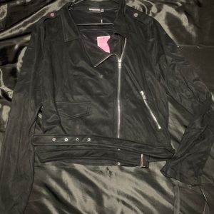 Black Faux Suede Biker Jacket